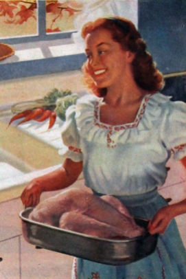 Turkey dinner prep circa 1946 in American Standard advertisement.
