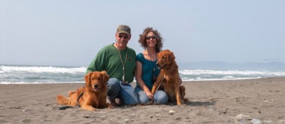 On the beach near Smith River. CA. L-R: Kinta, Tim, Mary, Sailor
